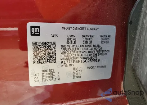 2025 Chevrolet Trax Ls from USA, damaged, VIN KL77LFEP1SC289919